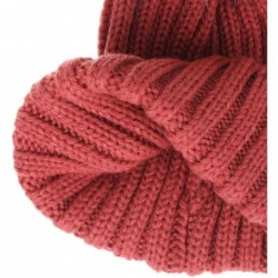 Skullies & Beanies Trendy Ribbed Knitted Fur Pom Pom Beanie Hat Slouchy CR5146 - Pink - C31204M9RN1 $21.51