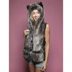 Bomber Hats Animal Hood Faux Fur Hat with Scarfs Mittens Ears and Paws 3 in 1 Soft Warm Winter Headwear - Grey Wolf - CG18KM2...