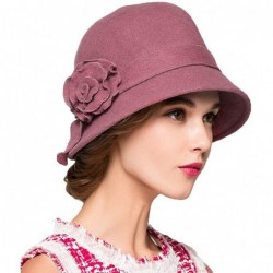 Fedoras Women's Wool Felt Flowers Church Bowler Hats - Pink - CF1293EZTP1 $64.32