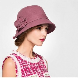 Fedoras Women's Wool Felt Flowers Church Bowler Hats - Pink - CF1293EZTP1 $40.50