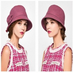 Fedoras Women's Wool Felt Flowers Church Bowler Hats - Pink - CF1293EZTP1 $40.50