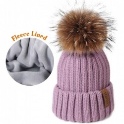 Skullies & Beanies Knit Beanie Hats for Women Double Layer Fleece Lined with Real Fur Pom Pom Winter Hat - C218UWCAW42 $24.67