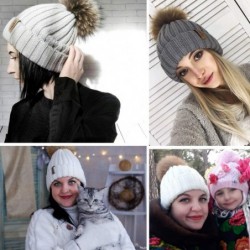 Skullies & Beanies Knit Beanie Hats for Women Double Layer Fleece Lined with Real Fur Pom Pom Winter Hat - C218UWCAW42 $24.67