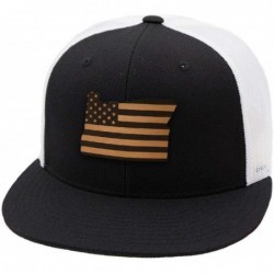Baseball Caps 'Oregon Patriot' Leather Patch Hat Flat Trucker - Black/White - CL18IGOU4D4 $54.90