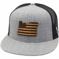 Baseball Caps 'Oregon Patriot' Leather Patch Hat Flat Trucker - Black/White - CL18IGOU4D4 $35.11