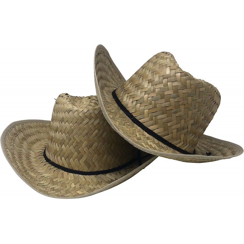 Cowboy Hats Low Crown Westen Cowboy Straw Hat (2 Pack) - C118UOS82G8 $23.51