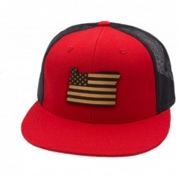 Baseball Caps 'Oregon Patriot' Leather Patch Hat Flat Trucker - Black/White - CL18IGOU4D4 $35.11