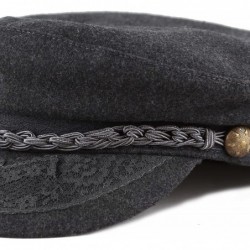 Newsboy Caps Winter Unisex Wool & Faux Leather Greek Fisherman Sailor Fiddler Driver Hat Flat Cap - Charcoal - CQ1859YQ5W3 $2...