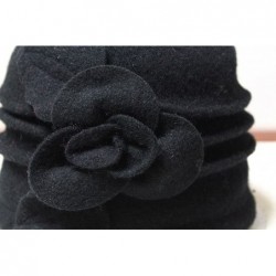 Skullies & Beanies Women 100% Wool Felt Round Top Cloche Hat Fedoras Trilby with Bow Flower - A3 Black - C1185A0LAKE $21.21