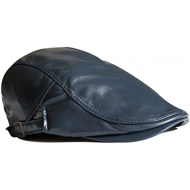 Newsboy Caps Men Women Retro Plain Color PU Synthetic Leather Flat Cap FFH129BLK - Blue - C011K0F2ZIR $29.60