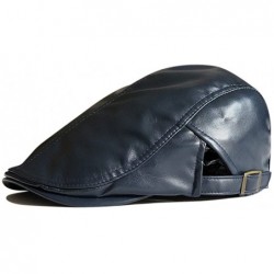 Newsboy Caps Men Women Retro Plain Color PU Synthetic Leather Flat Cap FFH129BLK - Blue - C011K0F2ZIR $29.60
