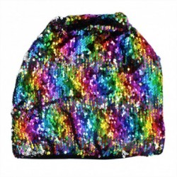 Skullies & Beanies Unisex Winter Reversible Sequin Knitted Hat Oversized Warm Chunky Cuff Beanie - Colorful - CG18LAX6XEW $16.12