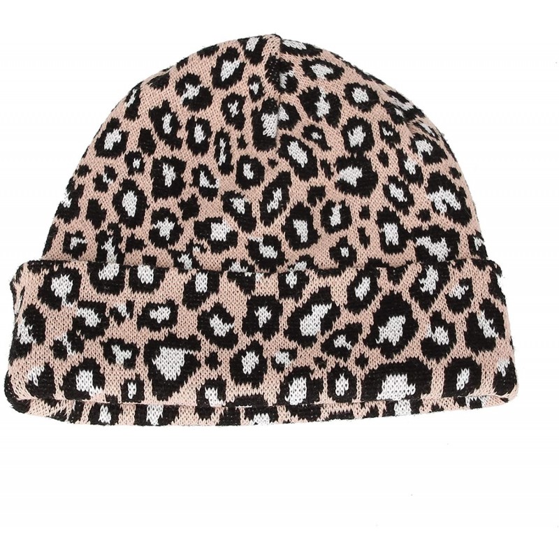Skullies & Beanies Knitted Beanie Hat Animal Leopard Pattern Watch Cap KR51083 - Pink - C118K4ALDKY $25.44