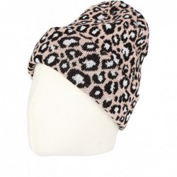 Skullies & Beanies Knitted Beanie Hat Animal Leopard Pattern Watch Cap KR51083 - Pink - C118K4ALDKY $25.44