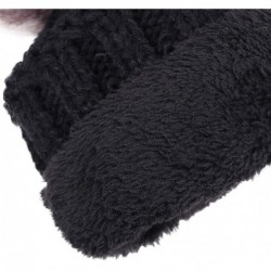 Skullies & Beanies Womens Beanie Winter Cable Knit Faux Fur Pompom Ears Beanie Hat - A_black Hat Black Grey Ball - CD18E30O09...