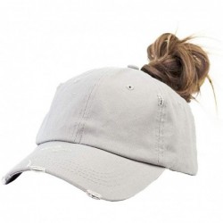 Baseball Caps Ponytail Baseball Hat Distressed Retro Washed Cotton Twill - Light Grey - C618SEM2EZS $28.42