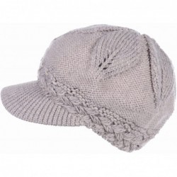 Skullies & Beanies Winter Fashion Knit Cap Hat for Women- Peaked Visor Beanie- Warm Fleece Lined-Many Styles - Dark Beige Lea...