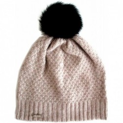 Skullies & Beanies 95% Cashmere Hat with Detachable Rabbit Fur Pom CSH994R - Beige - CD186LUQHNK $104.20