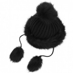 Bomber Hats Women Winter Hat Knitted Faux Fur Beanie Bonnet Furry Ear Bomber Trapper Hat - Black - CM18L897Q5I $25.46