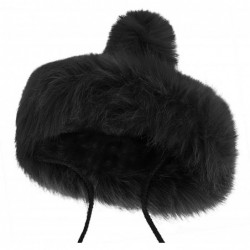 Bomber Hats Women Winter Hat Knitted Faux Fur Beanie Bonnet Furry Ear Bomber Trapper Hat - Black - CM18L897Q5I $25.46