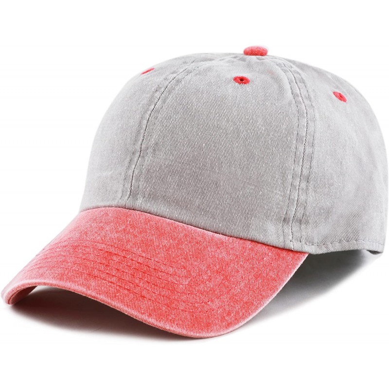 Baseball Caps 100% Cotton Pigment Dyed Low Profile Dad Hat Six Panel Cap - 2. Grey Red - CE17XSSXR5X $14.59
