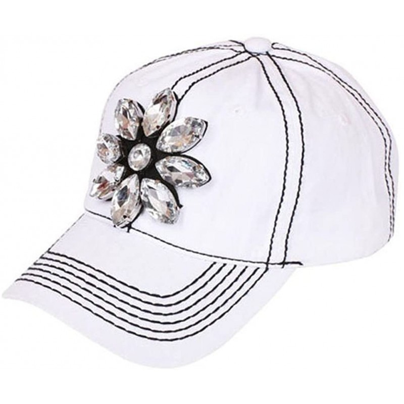 Baseball Caps Jeweled Flower Baseball Cap - White - CI11OZ56VFL $17.21