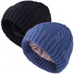 Skullies & Beanies Beanie Hat for Men Women Cuffed Winter Hats Cable Knit Warm Fleece Lining Skull Cap - Z-bk-blue - CB18XRXU...