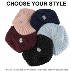 Skullies & Beanies Jewled Fashion Knit Turban Beanie - Boho Glitter Sparkly Muslim Hats for Women - Twisted Wool Cap - Blue -...