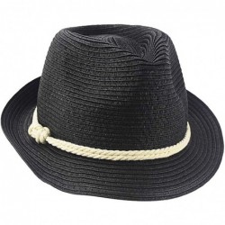 Fedoras Summer Fedora Hat with Nautical Rope Band - Black - CA12HJP6V7B $39.38