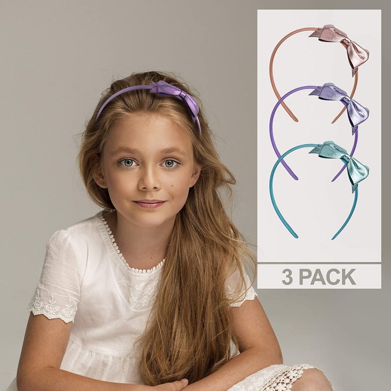 Headbands MultiColored Metallic Ribbon Bow Girls Fashion Headband Set 3 - CI18HTKIDI5 $13.14
