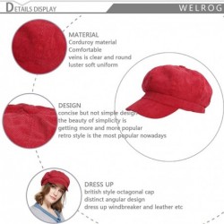 Newsboy Caps Beret Corduroy Newsboy Hat for Women Visor Adjustable Winter Octagonal Cap for Ladies - Red - CT18I8C0GYA $15.83