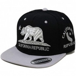 Baseball Caps California Republic Bear Logo Snapbacks Flat Brim Adjustable Snapback Hat Cap - Black Gray 01 - CO196XH30MG $18.88