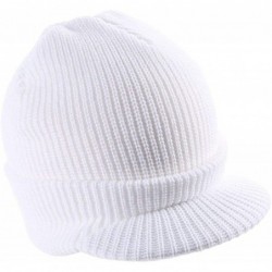 Skullies & Beanies Mens Knit Campus Radar Hat Knit Cap Visor Hats Billed Beanie Ski Caps with Brim - White - CZ18KEYWQUA $21.16