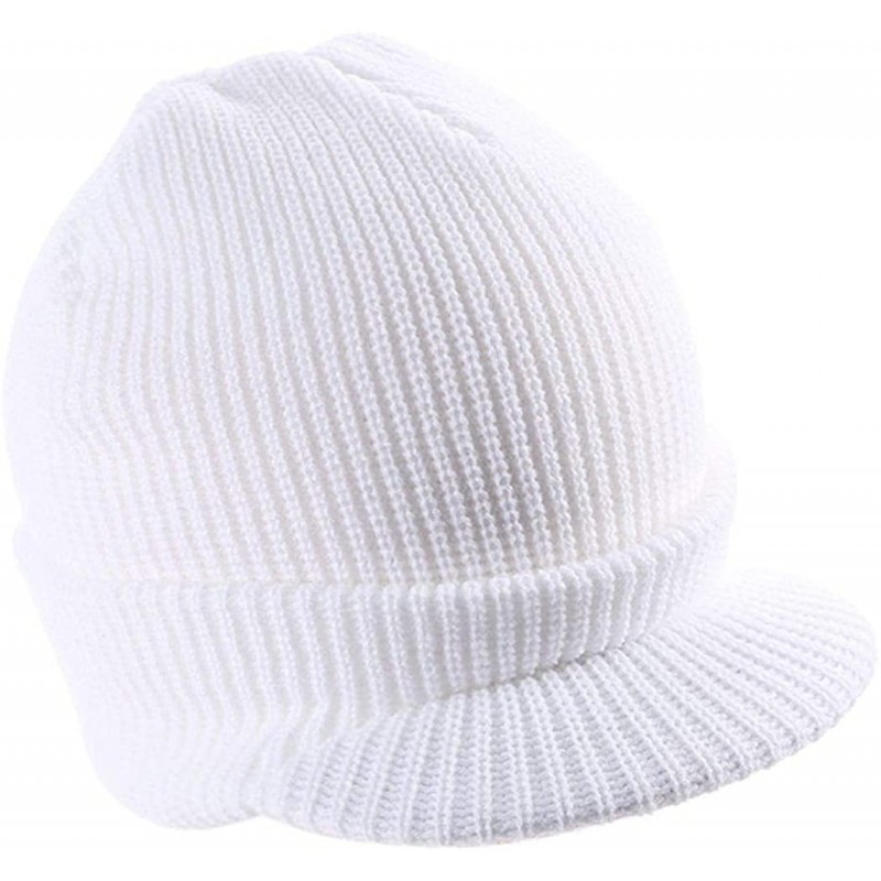Skullies & Beanies Mens Knit Campus Radar Hat Knit Cap Visor Hats Billed Beanie Ski Caps with Brim - White - CZ18KEYWQUA $14.38