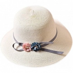 Sun Hats Girls Large Brim Sunhat Wavy Beach Straw Hat Cute Sun Cap - White 4 - CJ193TOQAQA $31.99