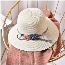 Sun Hats Girls Large Brim Sunhat Wavy Beach Straw Hat Cute Sun Cap - White 4 - CJ193TOQAQA $22.06