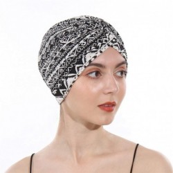 Skullies & Beanies Women's Cotton Turban Elastic Beanie Printing Sleep Bonnet Chemo Cap Hair Loss Hat - Black - C418RNA3XH9 $...