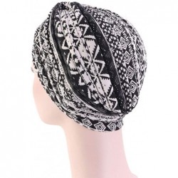 Skullies & Beanies Women's Cotton Turban Elastic Beanie Printing Sleep Bonnet Chemo Cap Hair Loss Hat - Black - C418RNA3XH9 $...