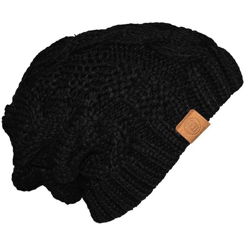 Skullies & Beanies Unisex Warm Chunky Soft Stretch Cable Knit Beanie Cap Hat - Black-102 - C5120K3KIA9 $12.64