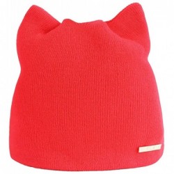 Skullies & Beanies Women Cute Cat Ear Cable Knit Beanie Hat Winter Warm Soft Chunky Ski Caps - Red - CT18KDMOKYN $15.98