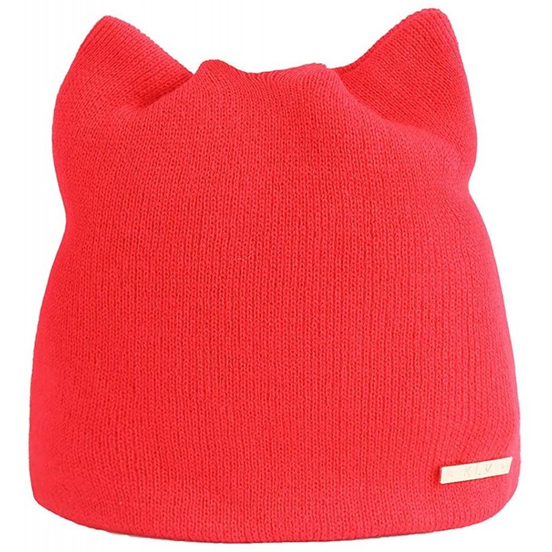 Skullies & Beanies Women Cute Cat Ear Cable Knit Beanie Hat Winter Warm Soft Chunky Ski Caps - Red - CT18KDMOKYN $12.45