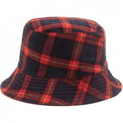 Bucket Hats Plaid Bucket Hats Women Cotton Foldable UV Protection S/M - Red - CI18U08M23R $22.40