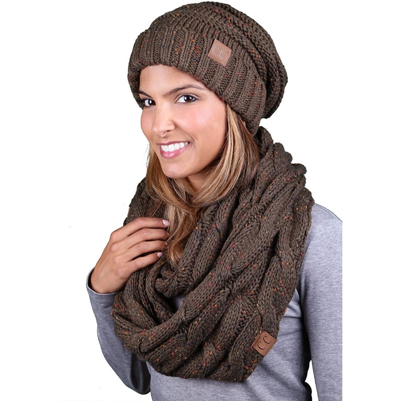 Skullies & Beanies Oversized Slouchy Beanie Bundled with Matching Infinity Scarf - A Confetti Olive Design - CL1896HMQ99 $32.00
