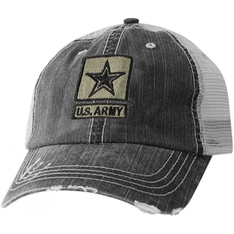 Baseball Caps US Army Hat-Distressed Army Cap with Official Star Logo Black - CI18EQ40SKZ $19.98