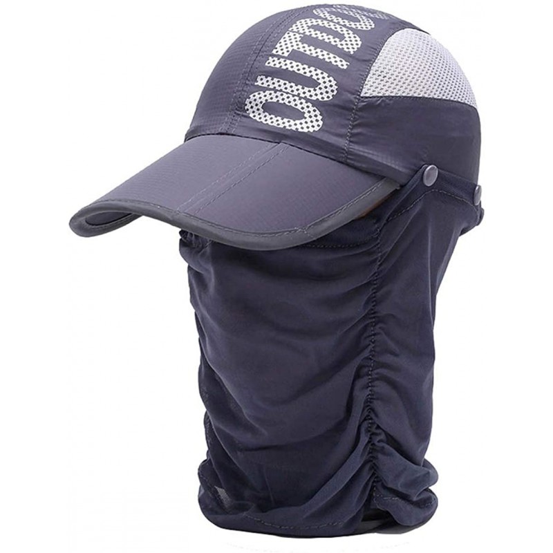 Sun Hats Sun Caps Outdoor Hat Solar Protection Sun Cap Foldable Removable Neck&Face Flap Cover - Grey - CE18ESKE7RM $15.39