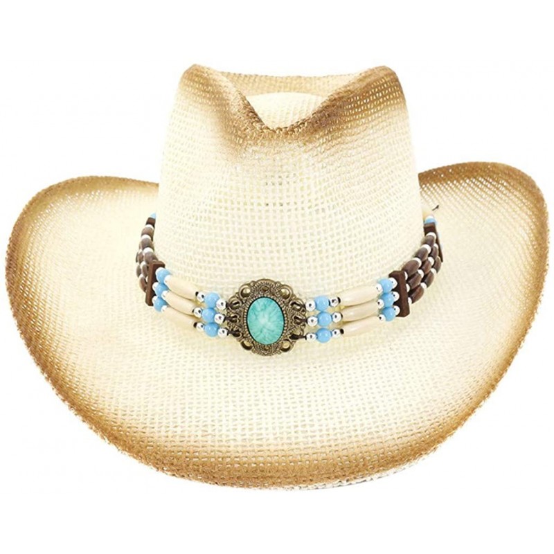 Cowboy Hats Men & Women's Woven Straw Cowboy Hat Classic Cattleman Cowgirl Straw Hat 2019 New - Coffee - CR18WRIZOXX $14.56