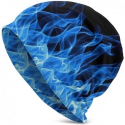 Skullies & Beanies Knit Beanie Hat Blue Burning Flame Skull Cap Outdoor Sports Hip Hop Warm Beanie Hat for Unisex-Adult - Bla...