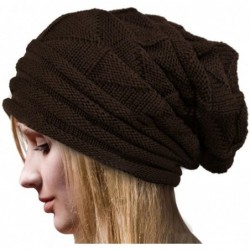 Skullies & Beanies Women's Stylish Warm Knit Skull Cap Slouchy Long Beanie Hat Winter Cap - Coffee - CJ128RC8Y6L $20.55