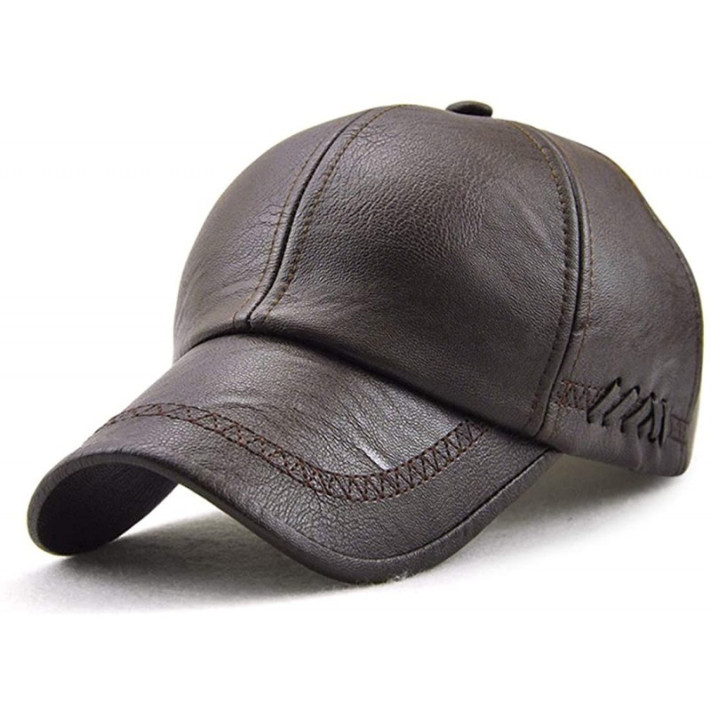 Baseball Caps Vintage PU Leather Hats for Men Adjustable Baseball Cap Dad Hat - 12965 Dark Coffee - CG18ZIC50AM $30.11