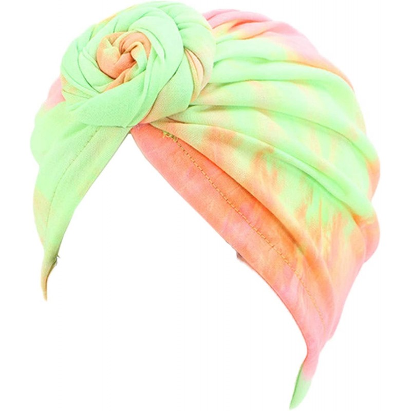 Sun Hats Shiny Turban Hat Headwraps Twist Pleated Hair Wrap Stretch Turban - Tie Dye Green Rose - CC198QL8WZ6 $23.82